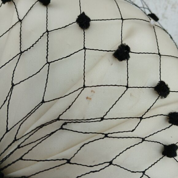 Ivory Fabric & Satin Pillbox Ladies Hat W/ Black Net Veil -Cathay of California - Picture 10 of 12